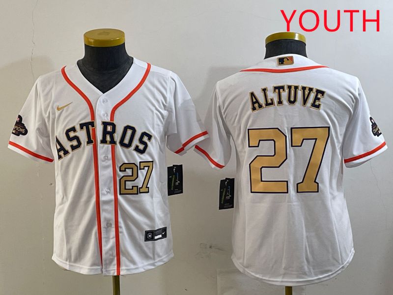 Youth Houston Astros #27 Altuve White Gold Game 2025 Nike MLB Jersey style 5